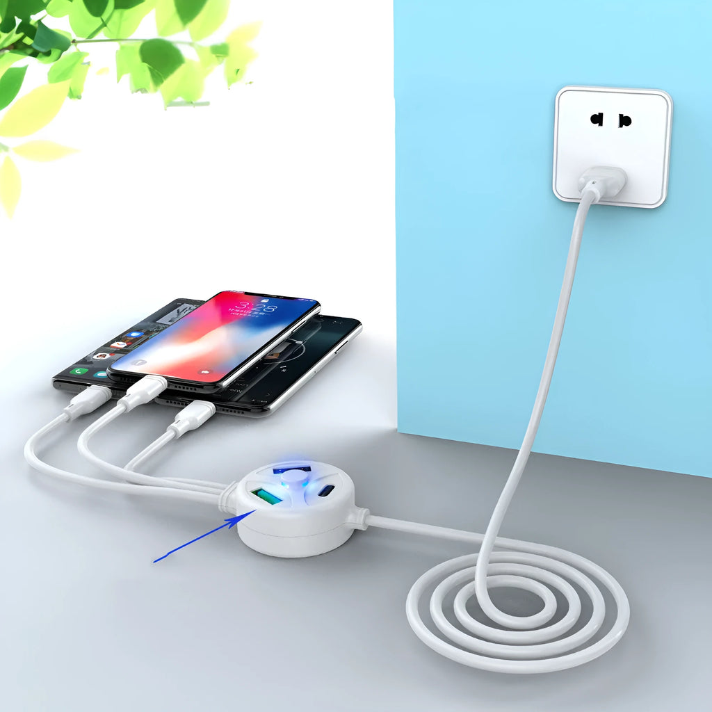 PDPVC mobile phone charging cable with USB, Micro USB, and TYPE-C connectors on a 1.2m PVC cable.