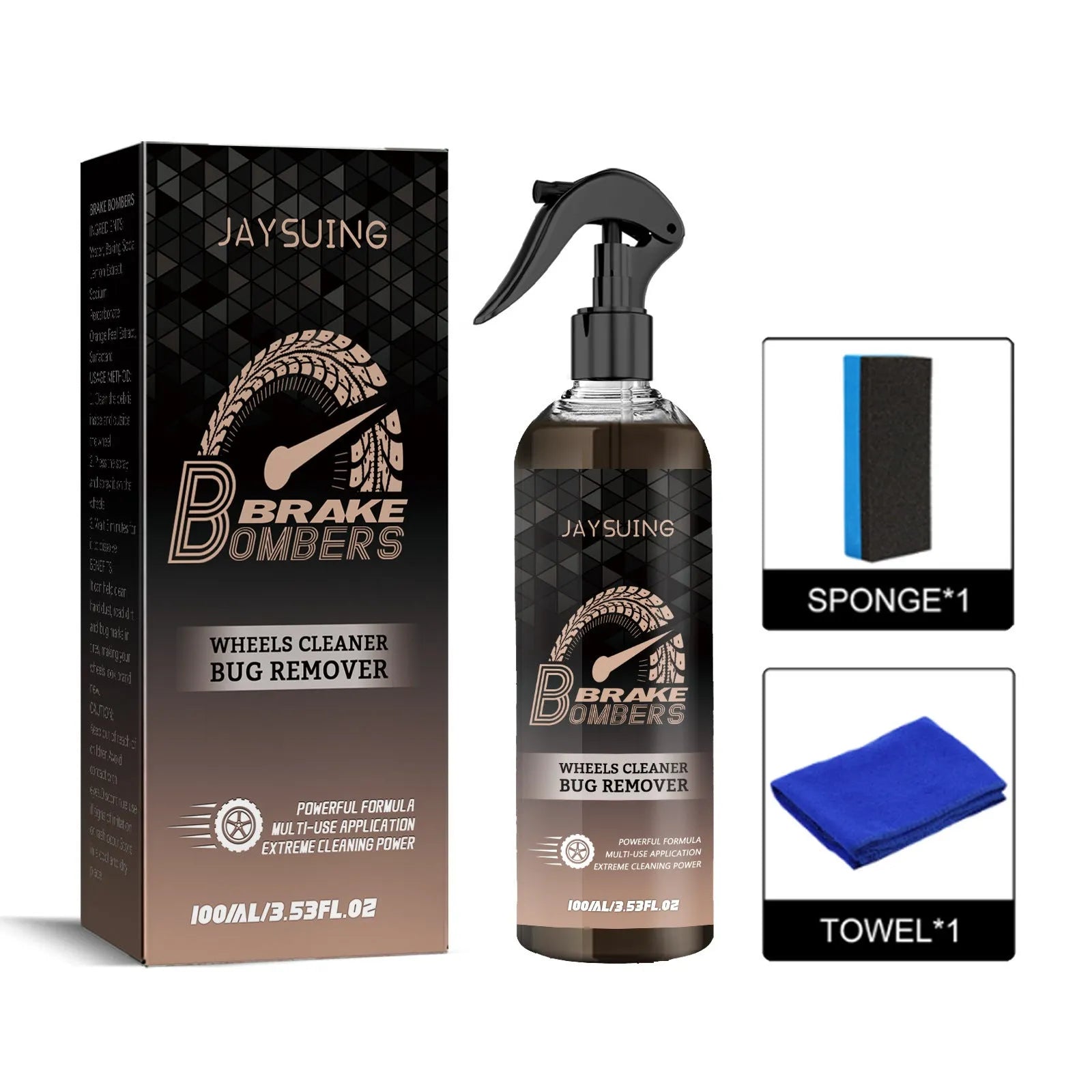 Car brake cleaning kit with 100ml bottle, sponge and cloth for brake disc maintenance
