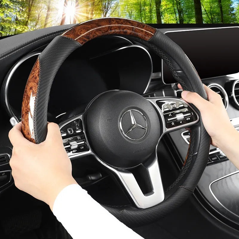 Universal car steering wheel cover in crystal leather-look finish, round or D type, black red colourway