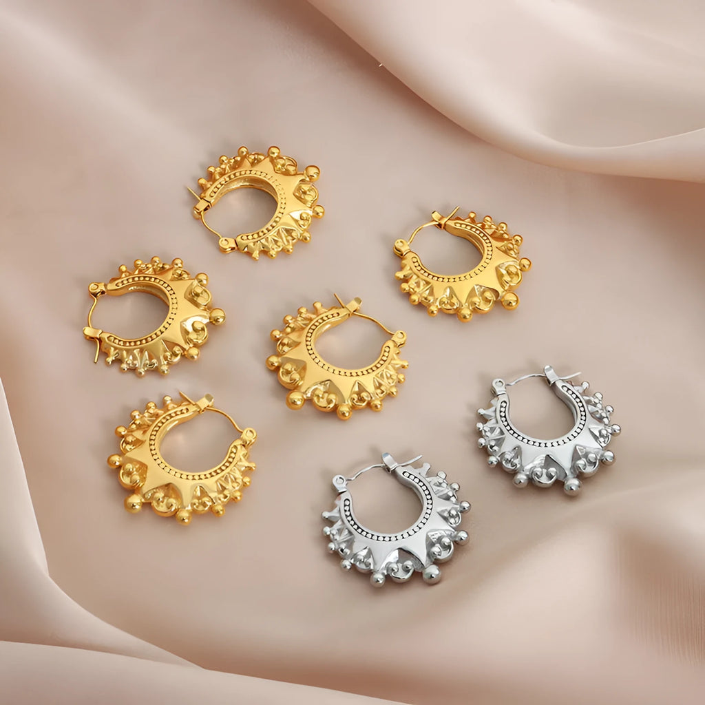 Titanium steel ball-shaped safety lock earrings in gold or steel, U-shaped women's earring pair