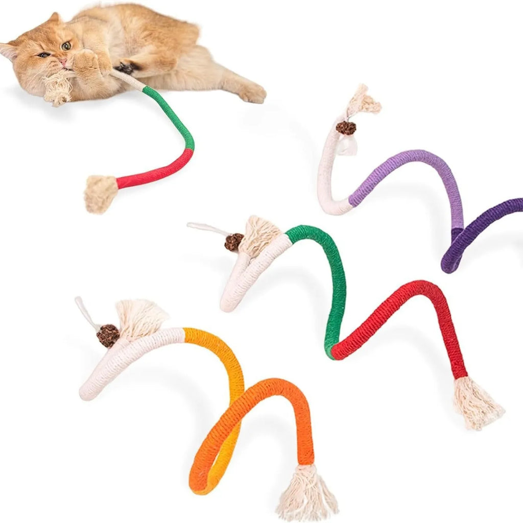 70cm cotton cat bite rope toy in purple, orange, or red/green colours for chewing and play