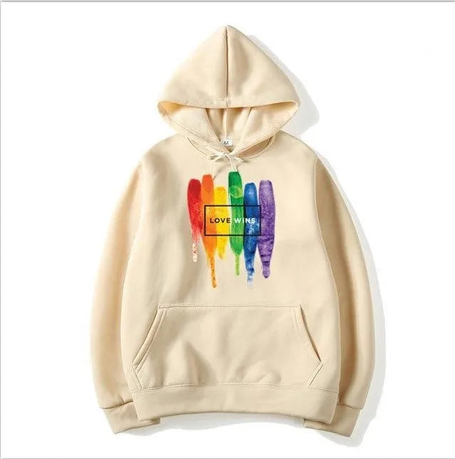Men's Pride Love Wins cotton fleece hoodie in Black front view