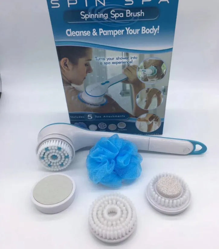 Rechargeable electric spin spa bath brush with soft bristles in a colour box