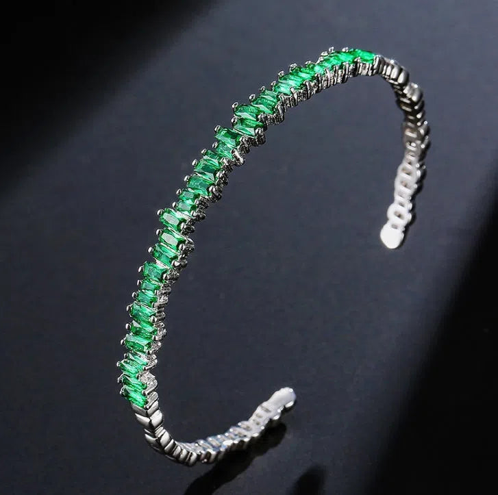 Geometric light luxury micro-inlaid zircon bracelet on environmental copper base with gold-plated inlay