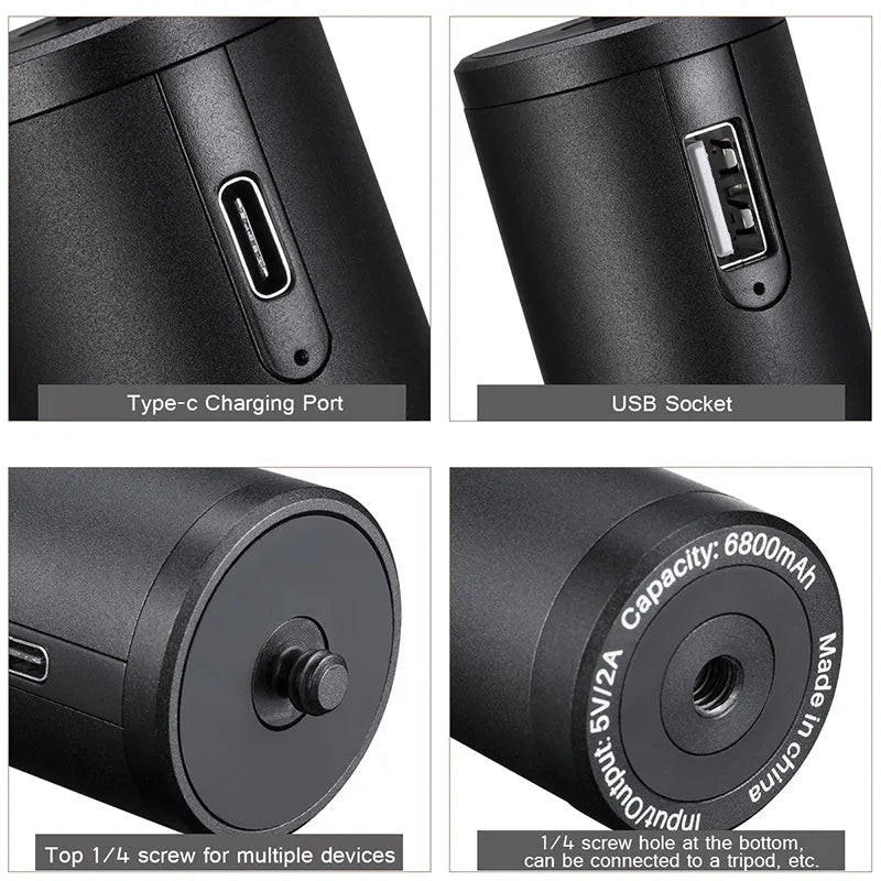 Black aluminium alloy portable power bank charging treasure handle showing size scale.