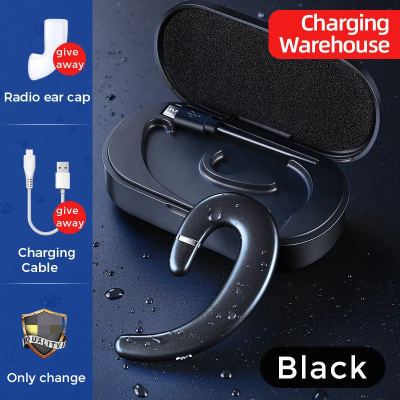 Bluetooth headset in black with charging case, 72-hour battery