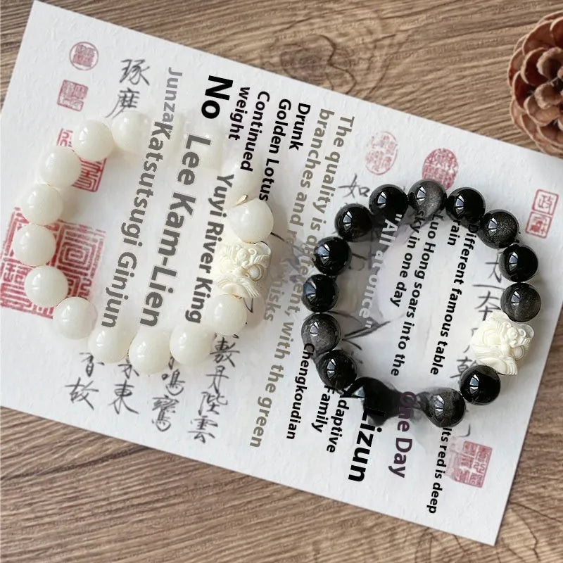 Obsidian prayer beads bracelet with chamfered square grain design in 12mm or 14mm size