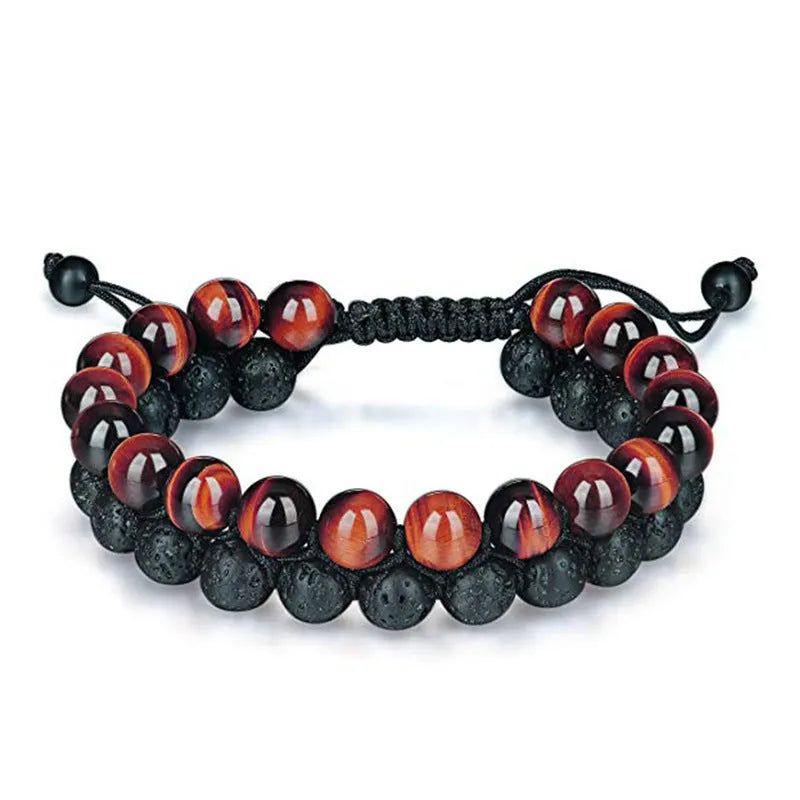 Geometric matte black agate couple bracelets for matching wear.