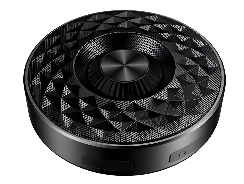 Compact black Bluetooth speaker with silicone cover showing control buttons.