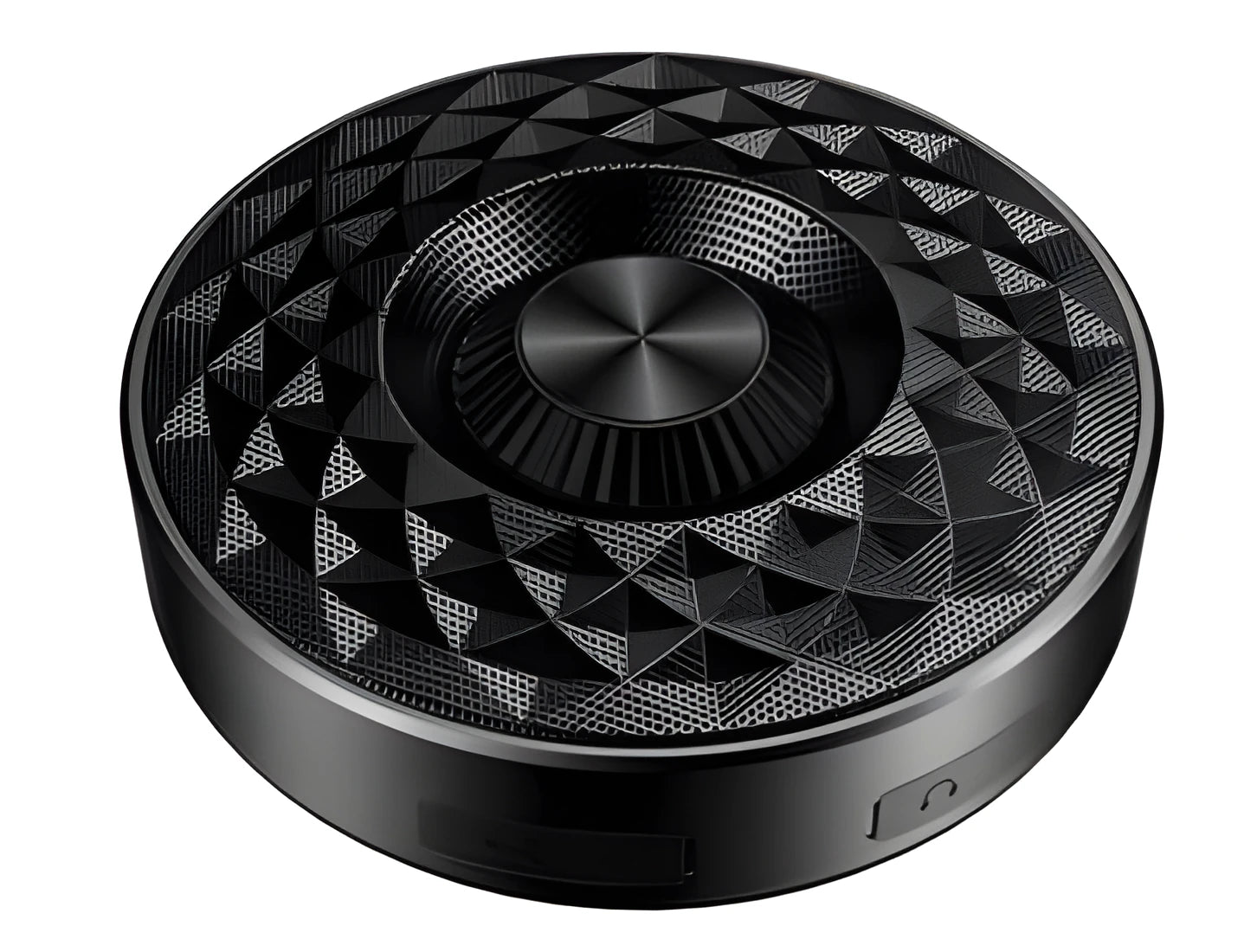 Compact black Bluetooth speaker with silicone cover showing control buttons.
