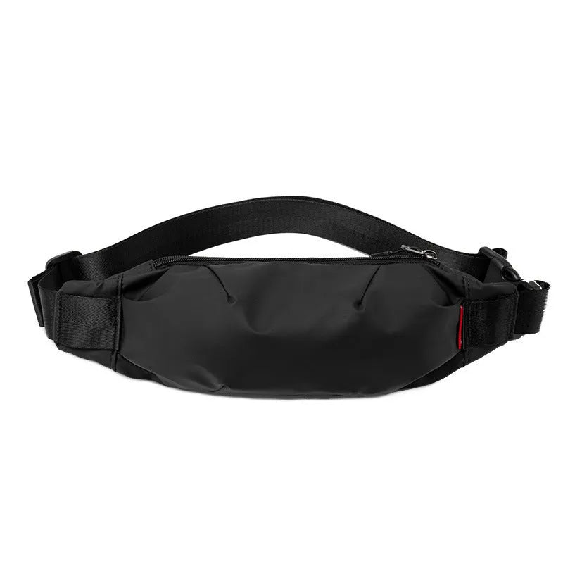Men's black oxford cloth crossbody waist bag with internal organisation pockets