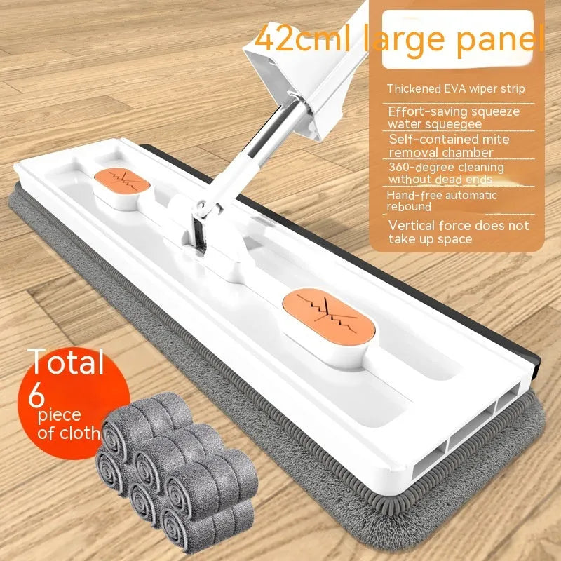 Large flat mop with 360 degree rotating head and stainless steel handle for home floor cleaning