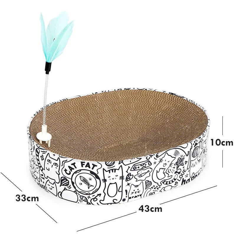 White oval cat scratch board made from corrugated paper, 33x43x10cm, single unit