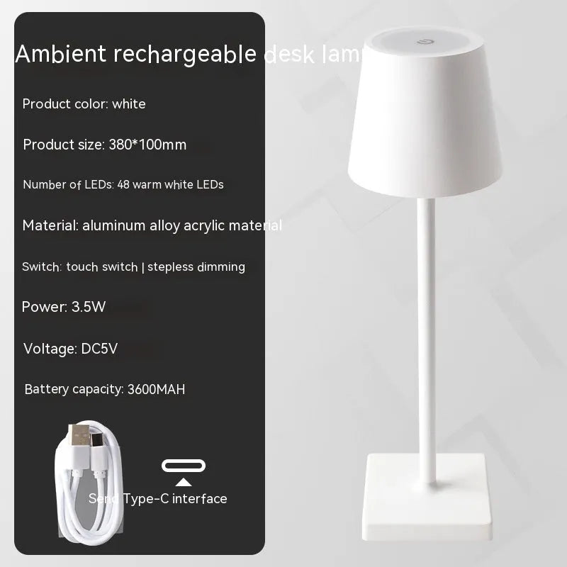 Charging bar table lamp with touch dimming, aluminium alloy and acrylic, warm light, 380x100mm