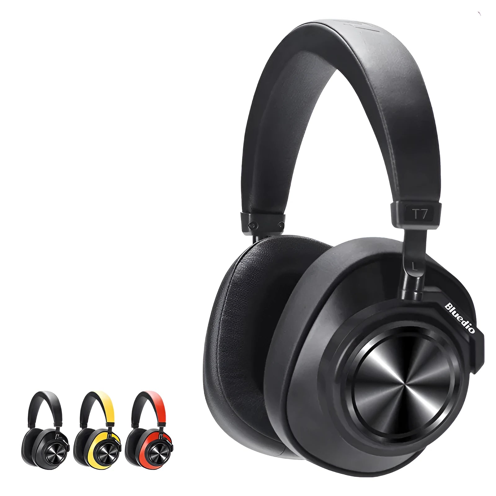 T7 Bluetooth wireless headset in black with adjustable headband and foam ear cushions