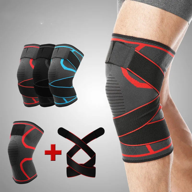 Cross strap compression knee pads for outdoor sports in black grey nylon
