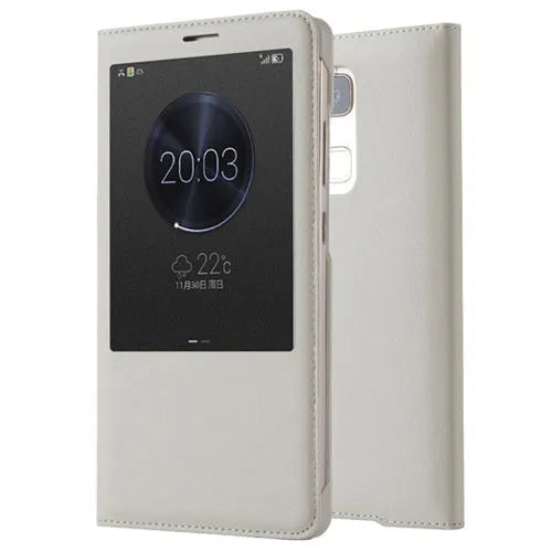 Huawei Mate 7 flip phone case in imitation leather with pure colour finish, shown in five colour options