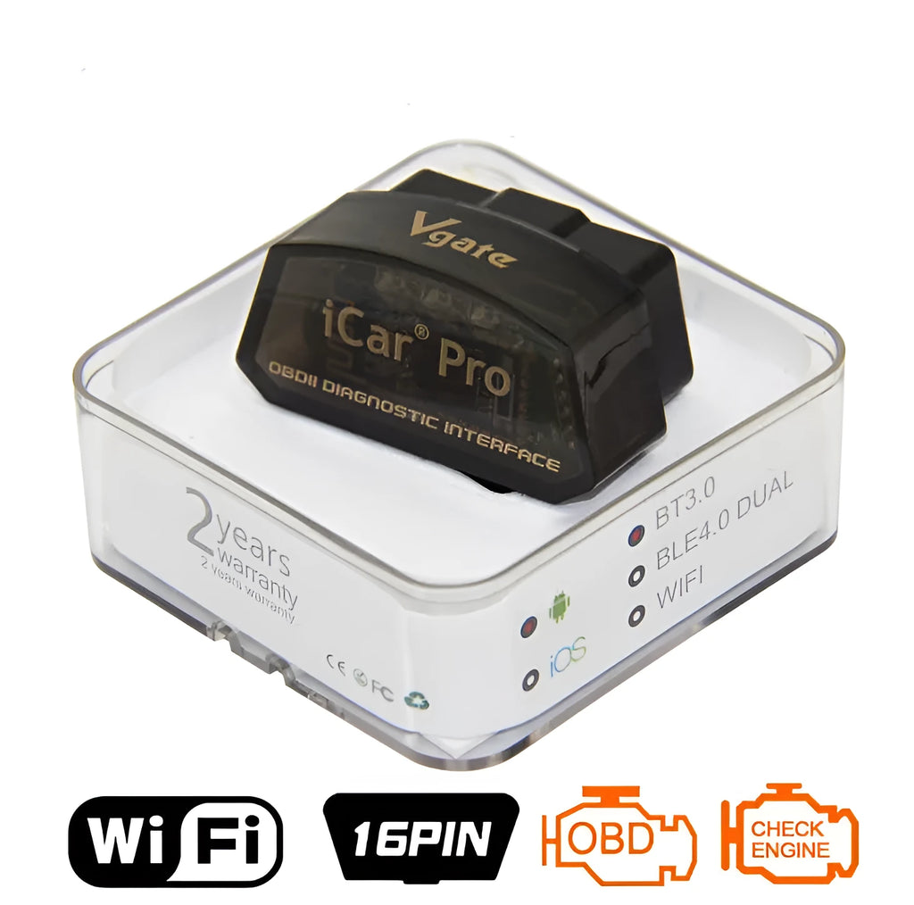 Vgate iCar Pro black WiFi OBD2 scanner adapter with micro size and power-saving design for iOS and Android