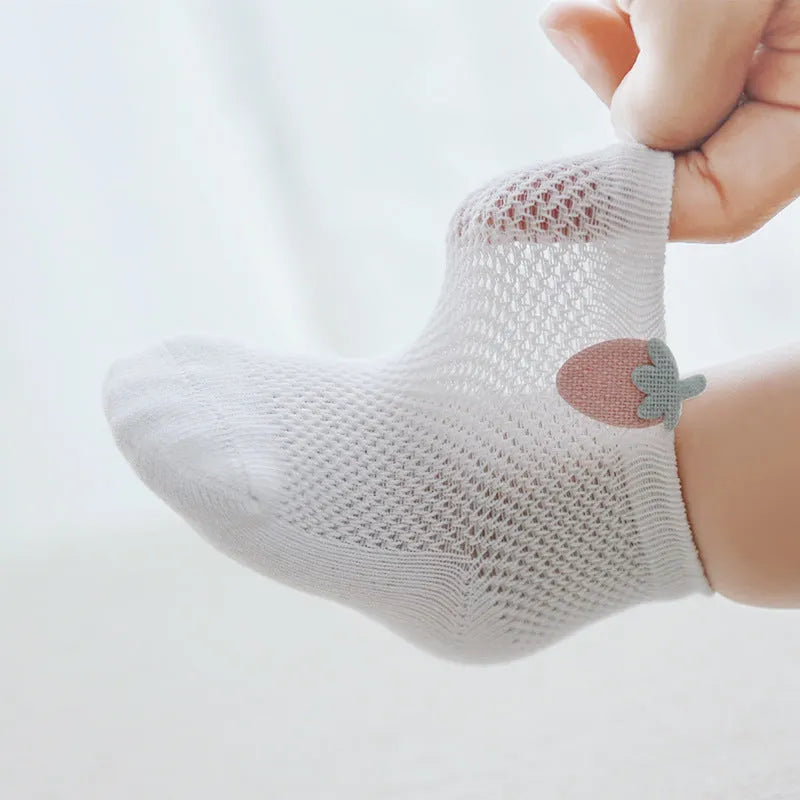 Newborn cotton summer mesh socks for babies 0-5 years, available in multiple colour styles and sizes