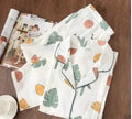 Cotton thin maternity pajama set with turn-down collar and bell sleeves in solid natural colour
