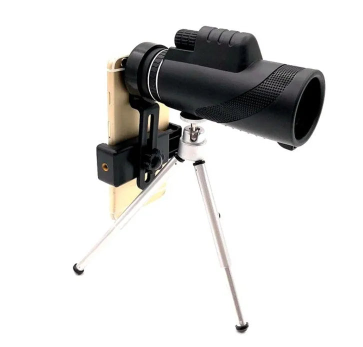 Black HD 40x60 cellphone telescope monocular with lens caps, showing its 144mm length.