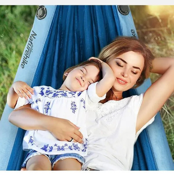 Anti rollover double camping hammock in blue with 201T high fibre nylon surface