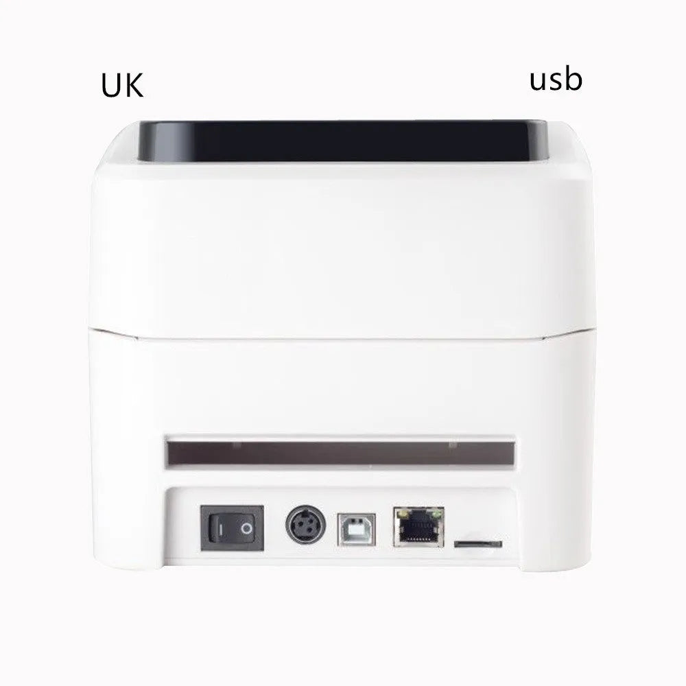 Thermal barcode printer with USB interface, 25.4-118mm print width, 215x178x155mm space-saving body, one button and two indicator lights.