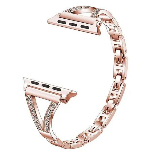 Stainless steel watch strap with diamond studs in gold colour for a 42/44mm watch