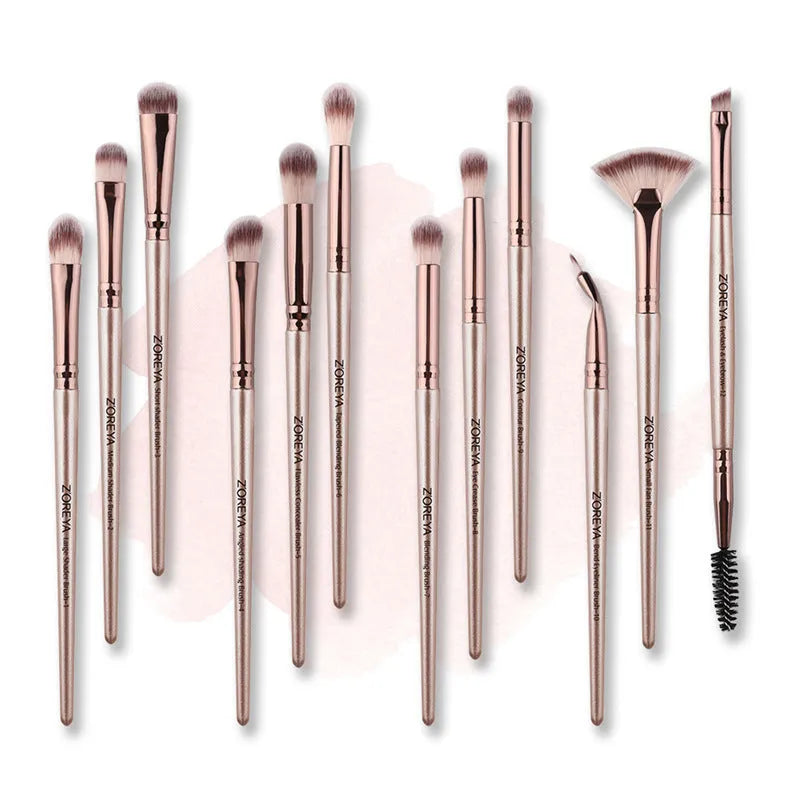 ZOREYA soft hair makeup brush with 1.5cm man-made fibre hair, 17cm long rod PU handle, in Black or Champagne.