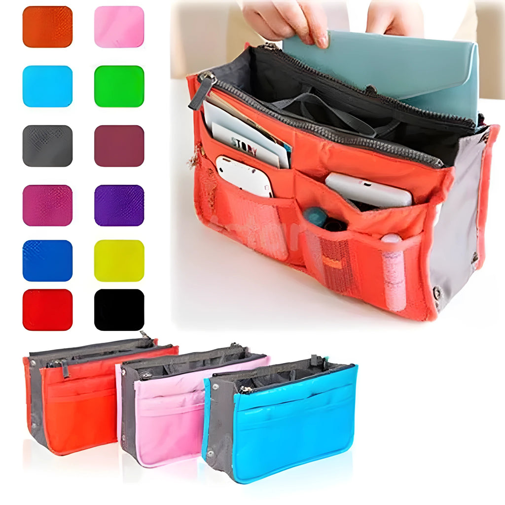 Travel cosmetic organizer bag double zipper 28.5x18.5x10cm 210T polyester silk cotton 90g