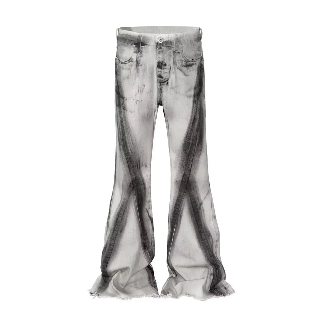 Men's white cotton denim trousers with mid waist and zip fly, basic style, Asian sizes S-3XL