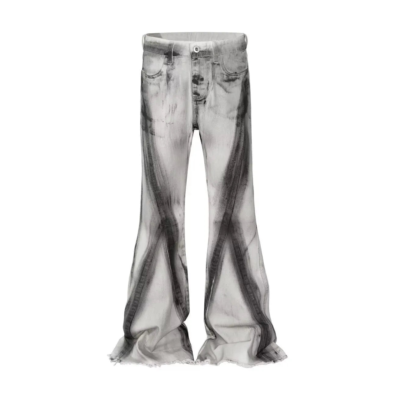 Men's white cotton denim trousers with mid waist and zip fly, basic style, Asian sizes S-3XL