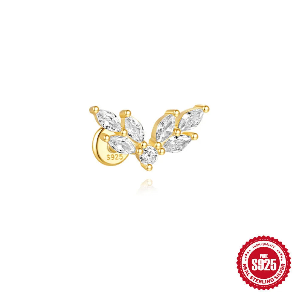 Geometric water drop shaped S925 sterling silver earrings with a flat spiral puncture back, in a gold electroplated finish.