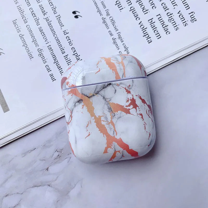 Hard white marble PC protective case cover for Apple AirPods charging box