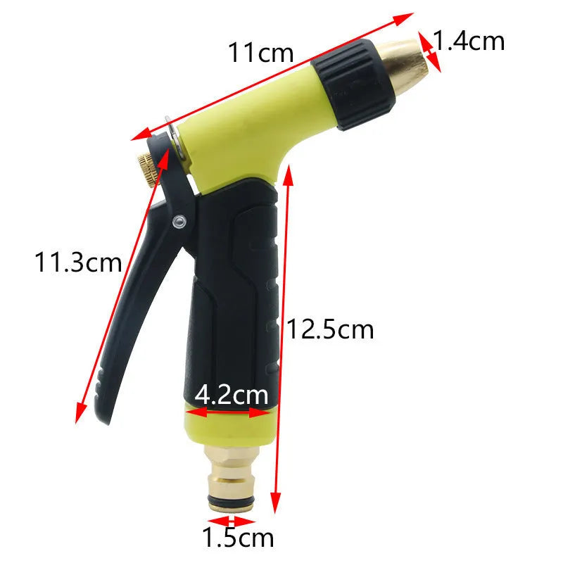 Yellow high pressure water gun with metal tip and TPR handle for car washing and garden watering