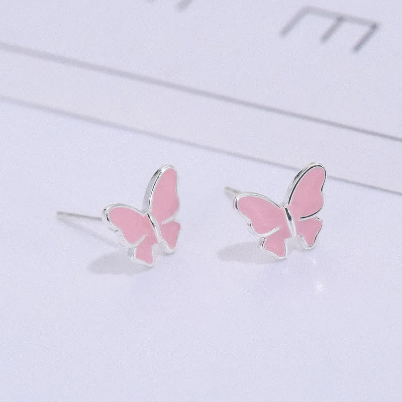 Side view of 925 silver butterfly stud earrings with geometric shape and plating finish