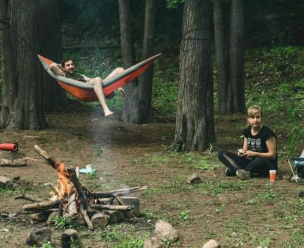 Anti rollover double camping hammock in blue with 201T high fibre nylon surface