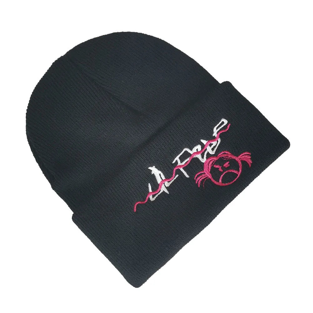Wild fashion pullover knitted hat in wool with embroidery detail, satin weave, black colour option