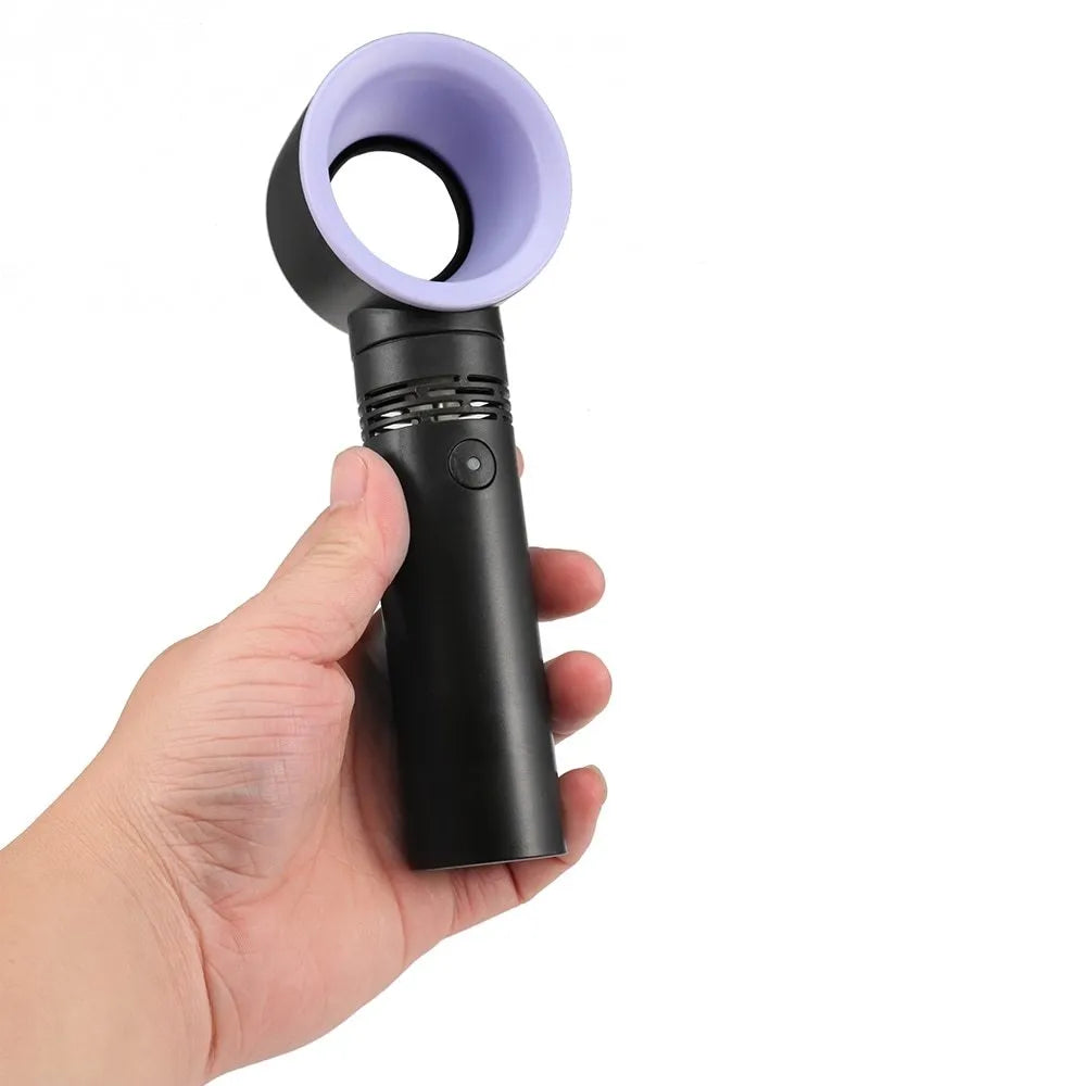 A compact USB rechargeable bladeless portable fan in various colours on its base.
