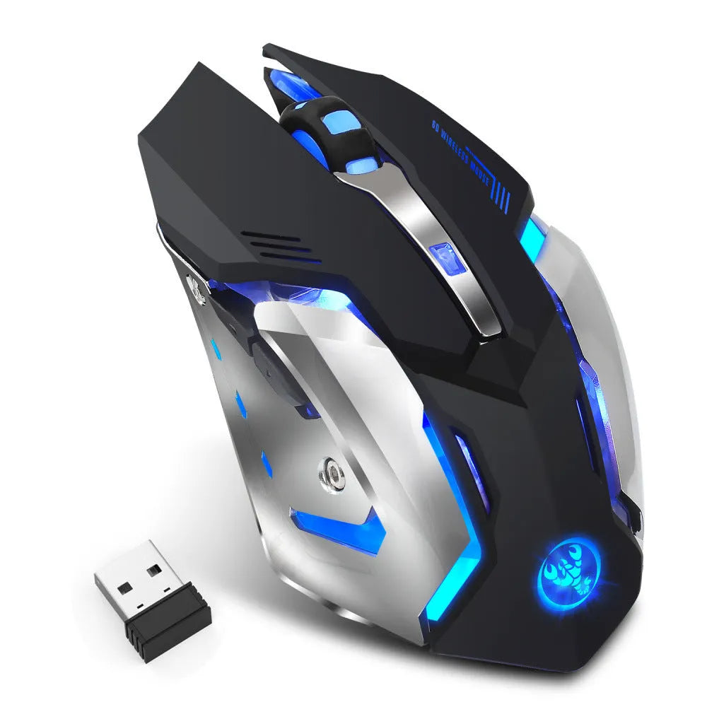 HXSJ wireless gaming mouse black with glowing effect, ergonomic shape, six buttons