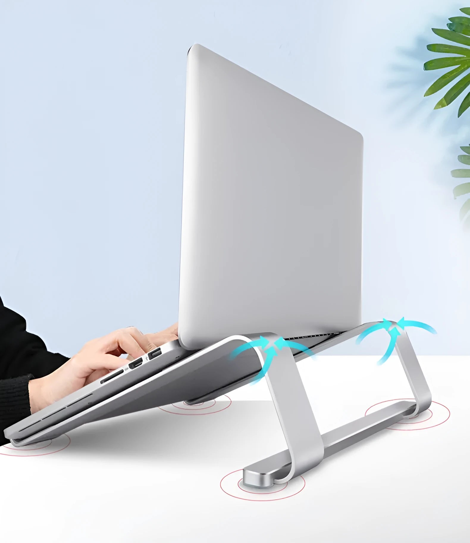 Aluminium alloy laptop stand for 11-17 inch laptops, basic 262x210x82mm size, silver finish
