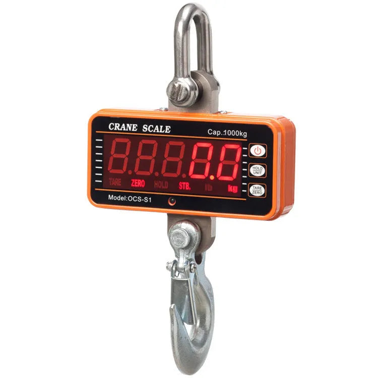 Orange electronic crane scale with digital display for 500 kg capacity weighing