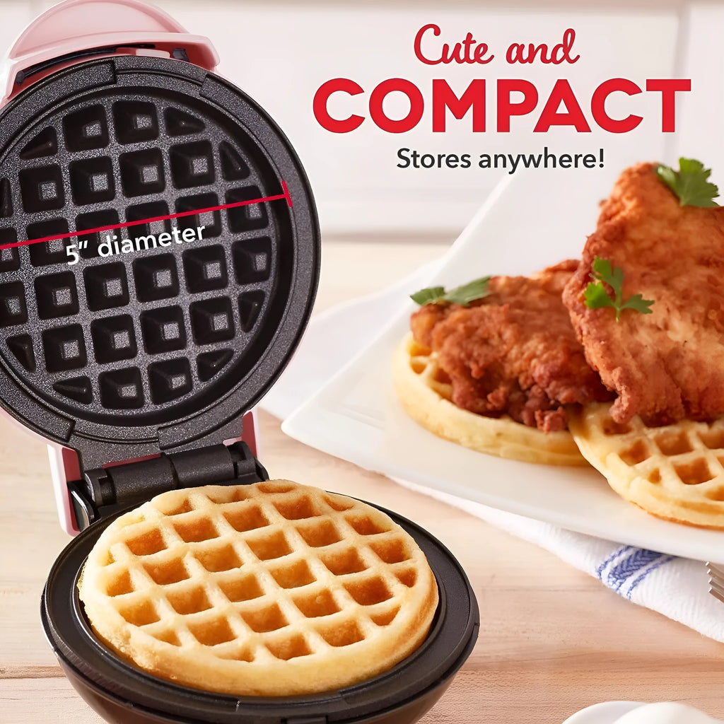 Mini waffle machine electric breakfast maker 16.5x8.5x12.5cm in white pink black red or green