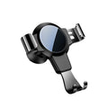 Black ABS car phone bracket mounted on vehicle air conditioning port holding smartphone