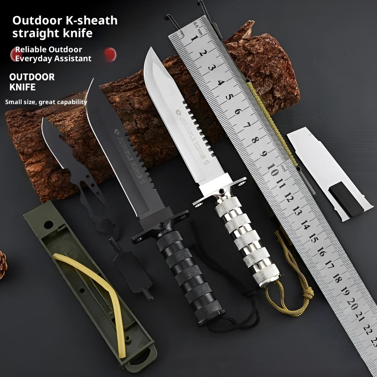 Multifunctional small straight knife with aluminium alloy handle and 8Cr19MoV steel blade, available in black or white