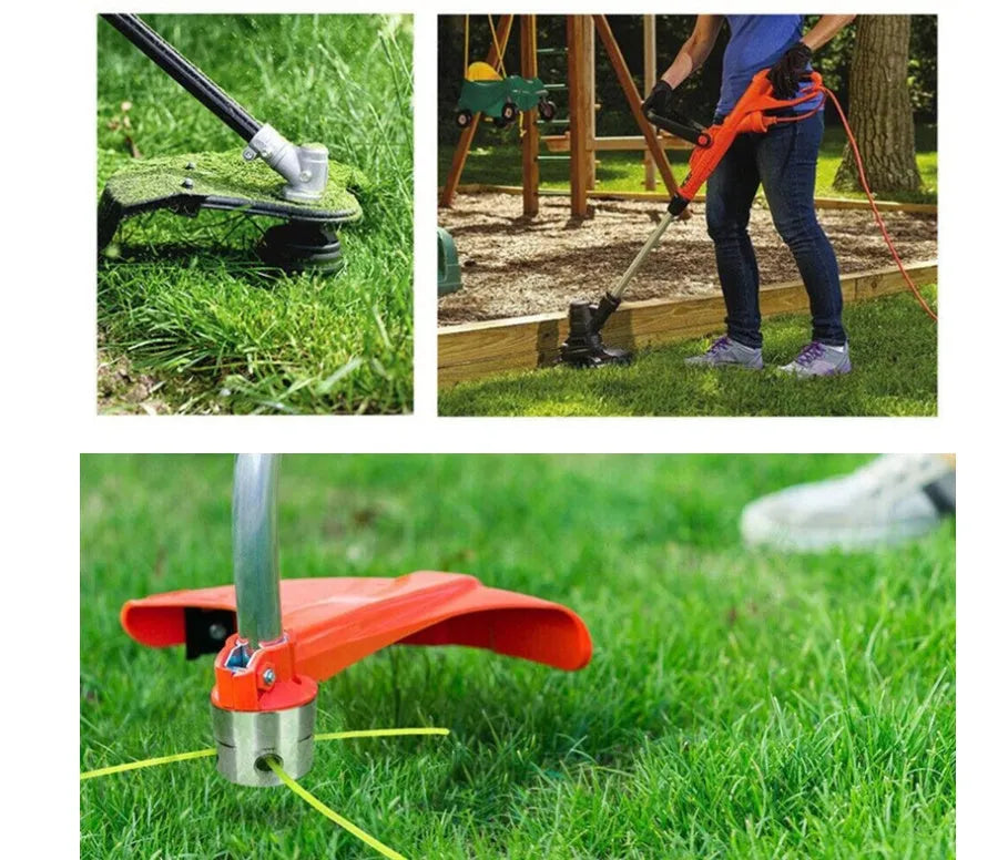 Aluminium cylinder grass trimmer replacement head with four light yellow square ropes and a wrench