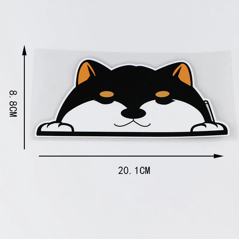 Cartoon Chai dog peeping window PVC car sticker in four colour options on a car window