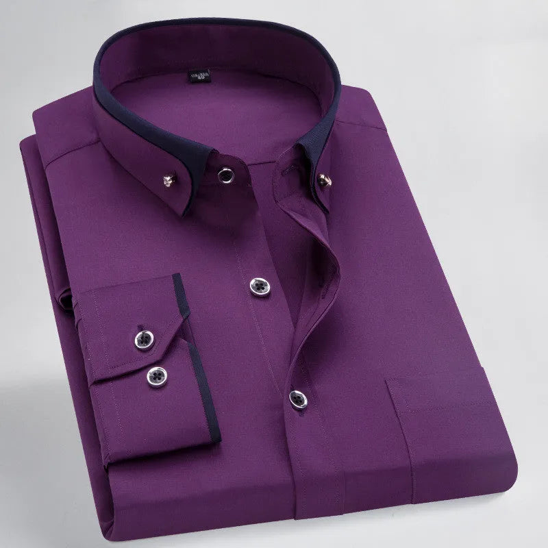 Men's stretch shirt in polyester fibre with long sleeves, available in multiple colours and sizes 38 to 44