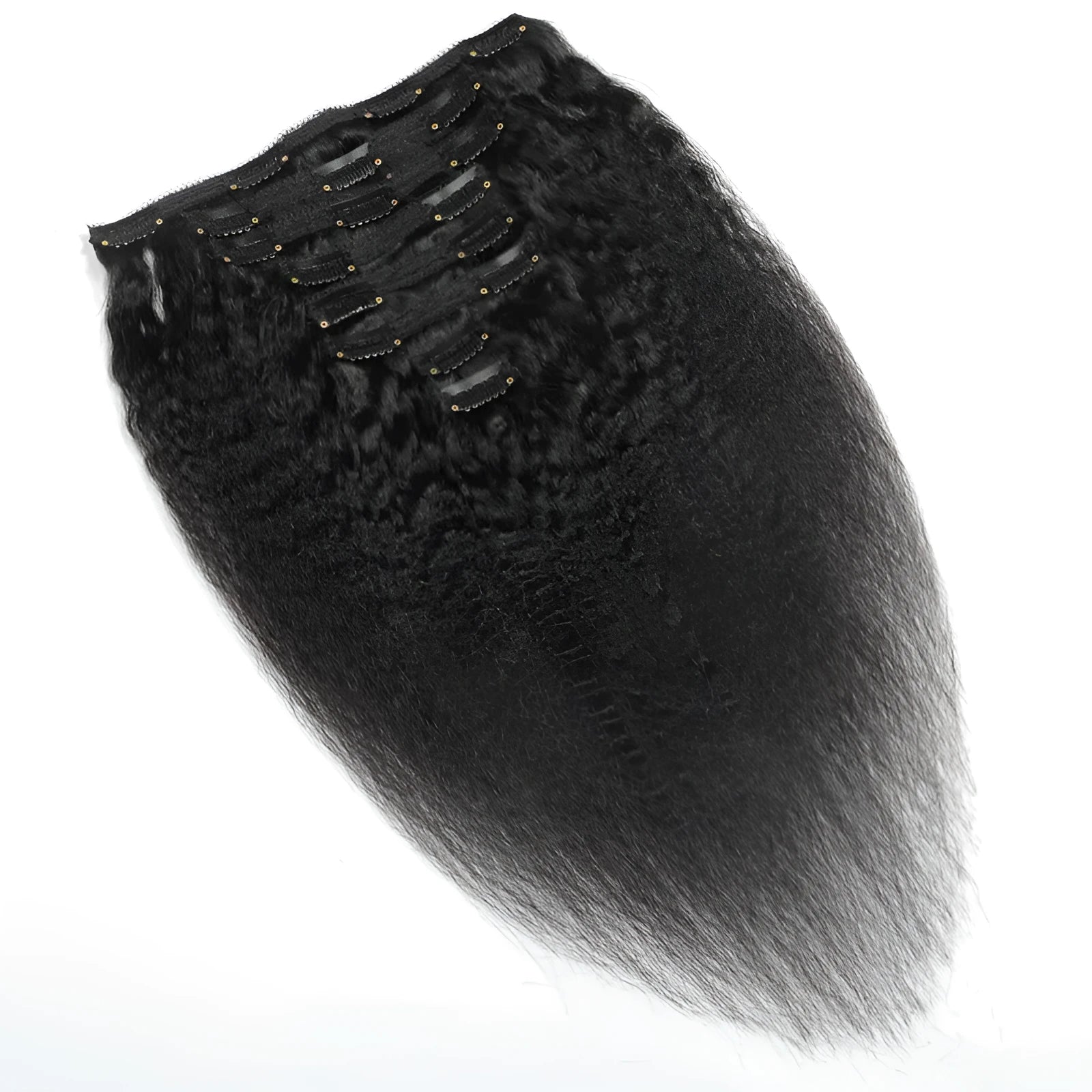 Real human hair clip-in wig set 8 pieces 120g kinky straight black extensions