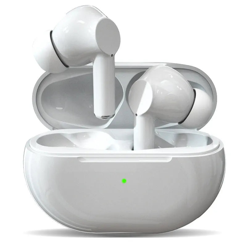 Black Pro4 true wireless Bluetooth earbuds and charging case on a white background.